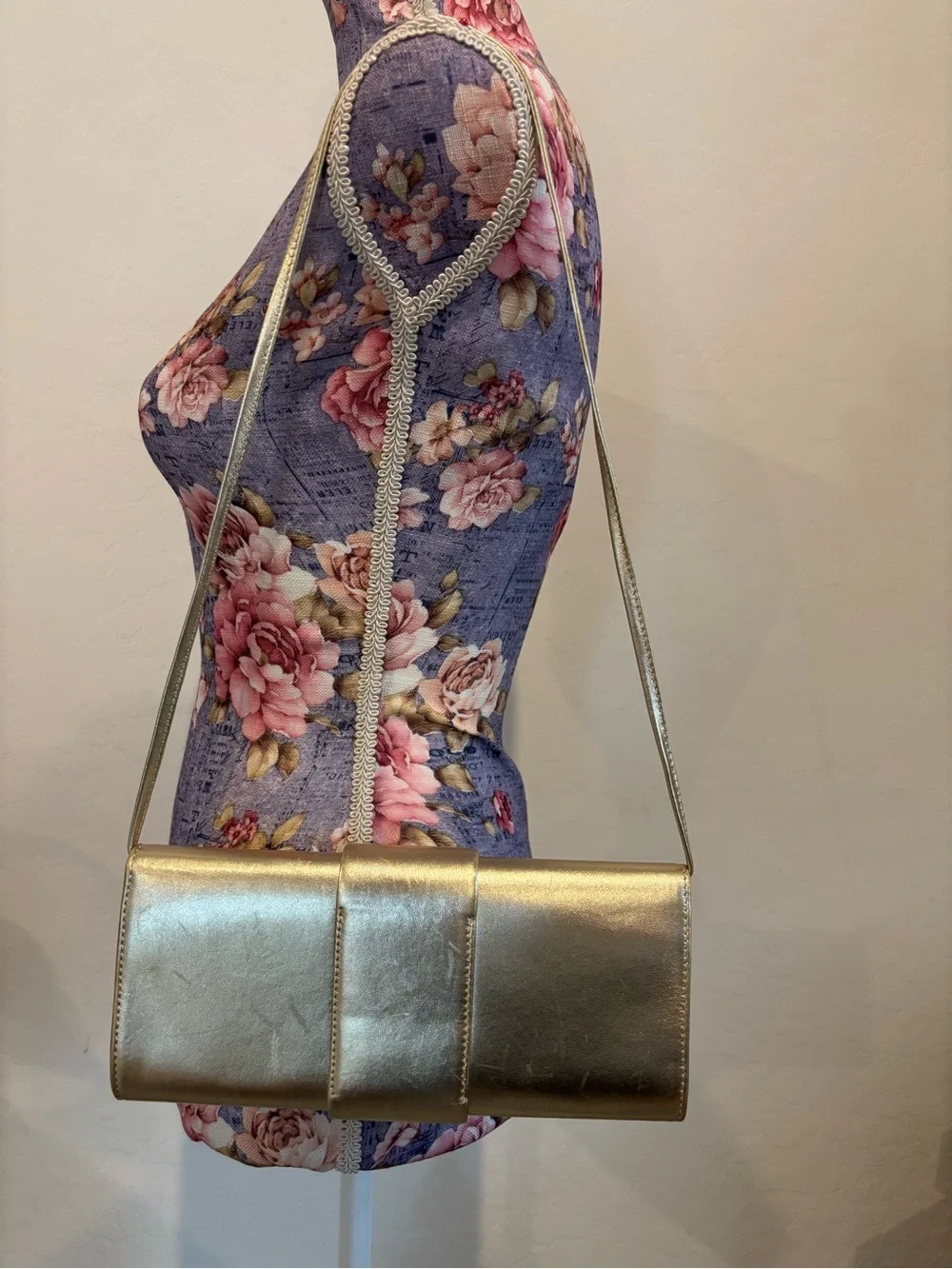 Oscar De La Renta Metallic Gold Evening Clutch with Shell Accent